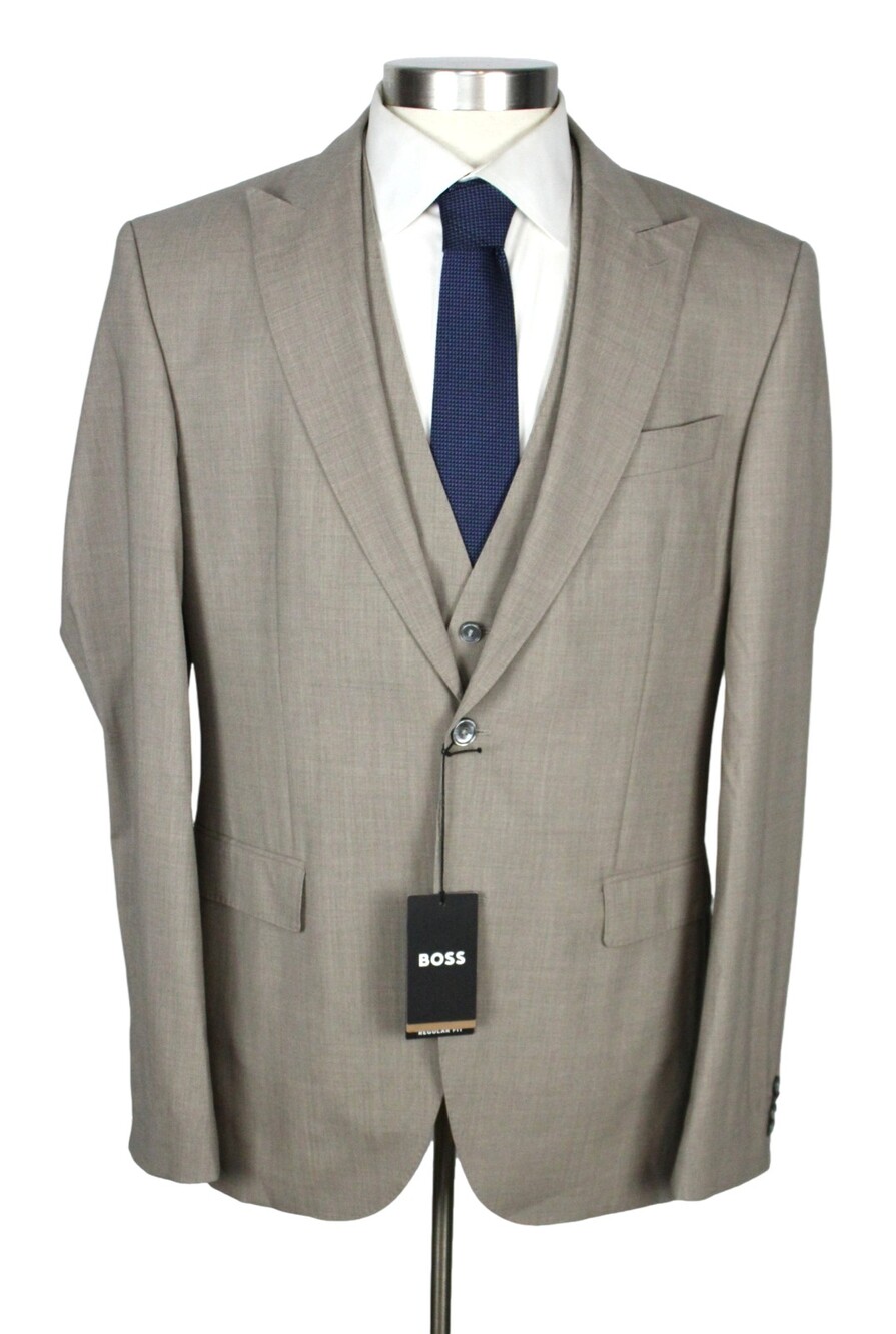 Hugo Boss Jeckson 3 Piece Suit 42 L (52 EU) Mens Regular Fit Stretch Wool Tan